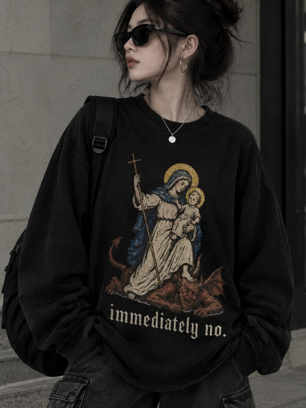Immediately No Catholic Sweater, Funny Virgin Mary Faith Graphic